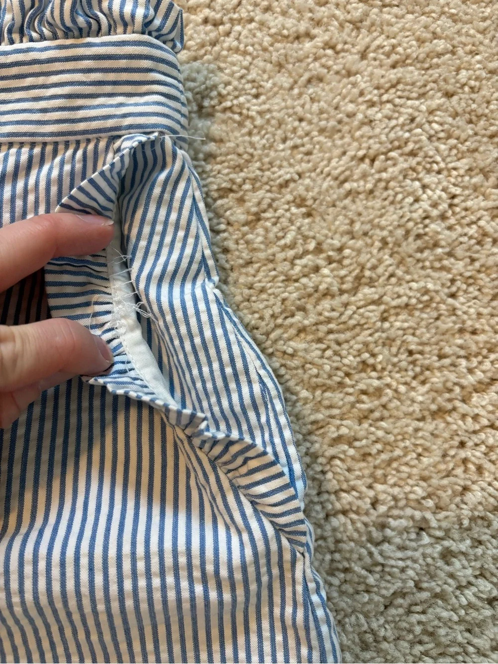 J. Crew Blue and White Seersucker High-Waist Shorts